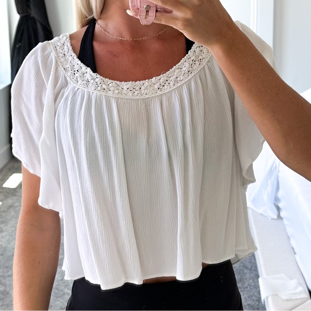 Crochet Neckline Off the Shoulder Top